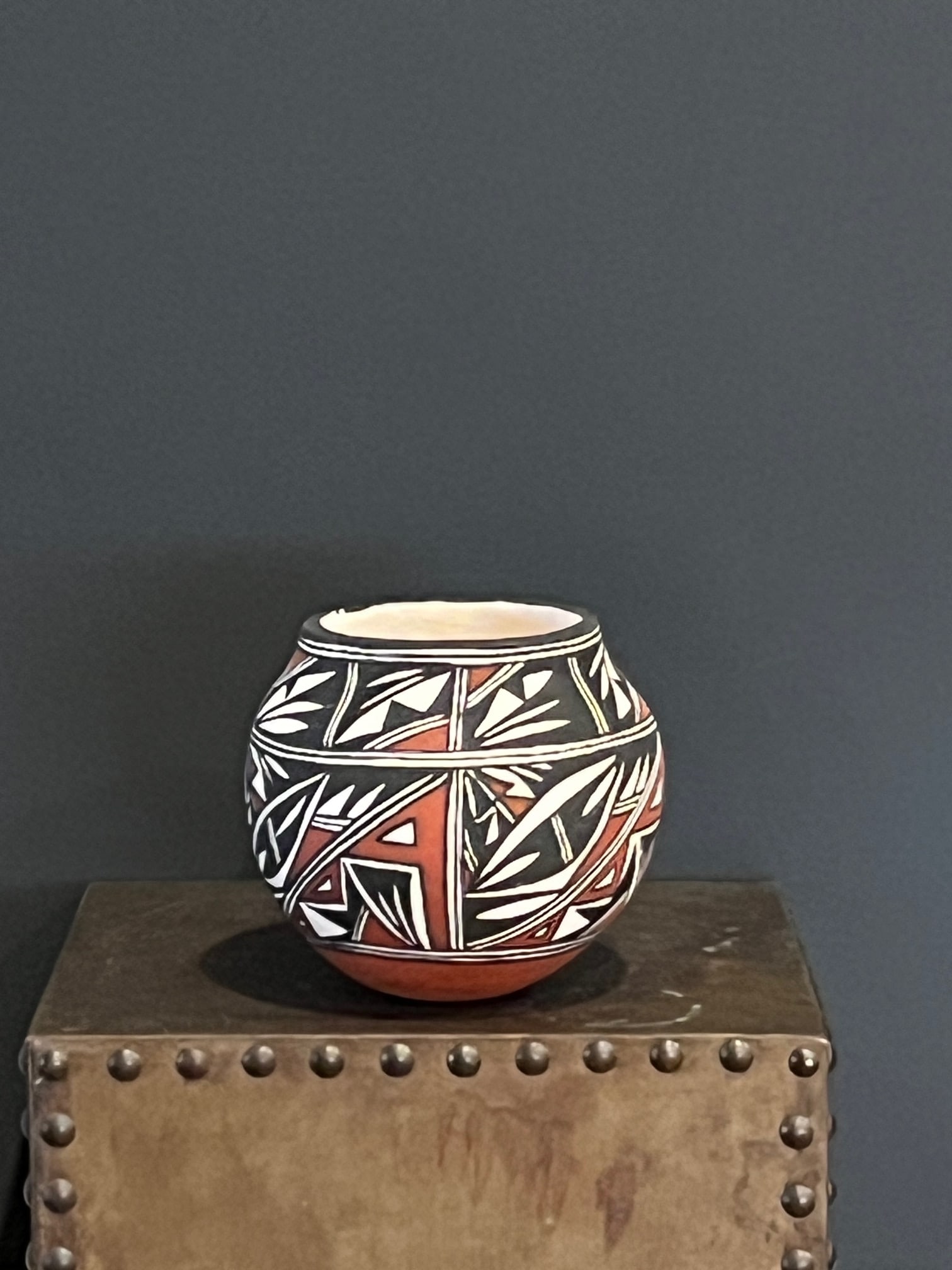 Late 20th Century Acoma Pueblo Polychrome Pottery Seed Jar by C. Estevan - New Mexico - 5"x5" - 9