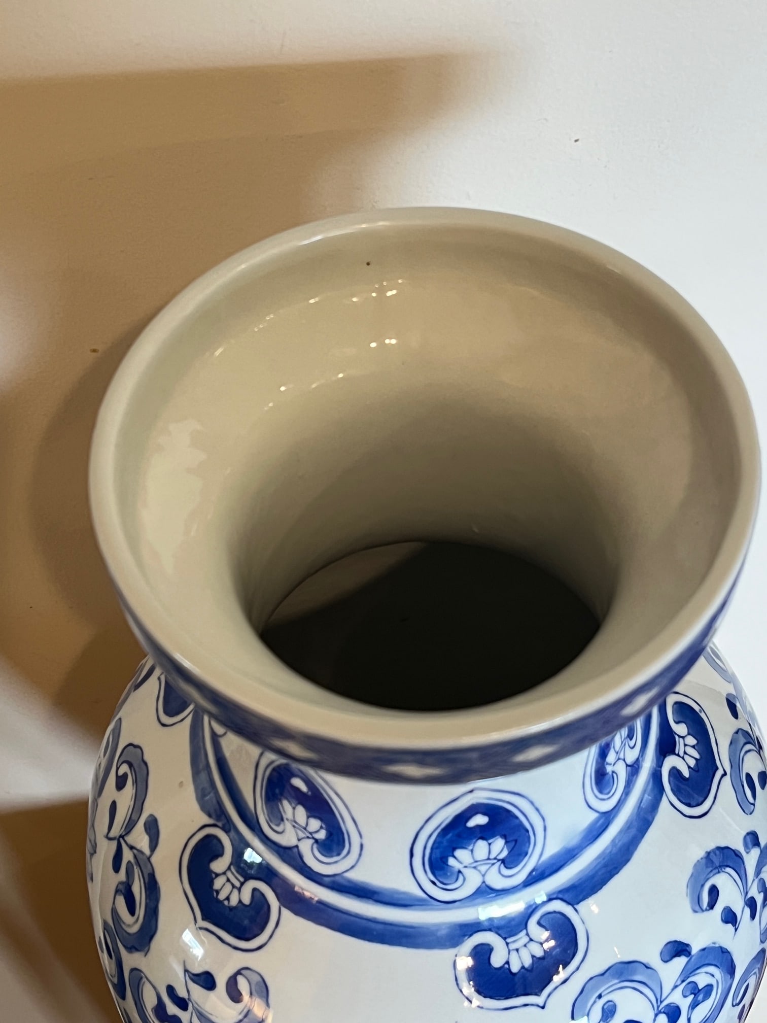 Late 20th Century Large 19" Chinese Blue & White Porcelain Peacock Vase & Carved Wood Stand - 3