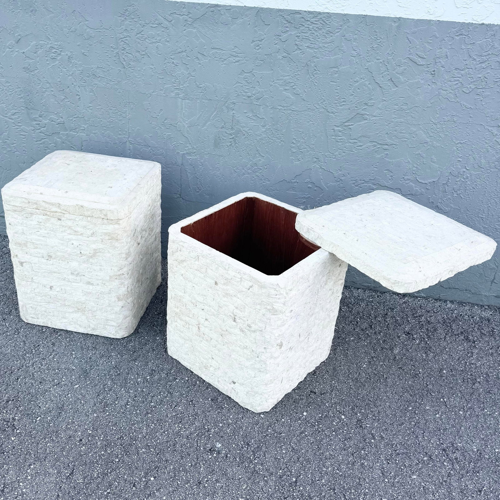 Postmodern Tessellated Stone Swivel Top Side Table With Storage - A Pair - 3