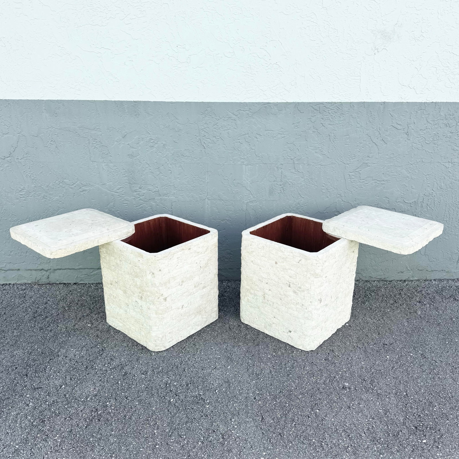 Postmodern Tessellated Stone Swivel Top Side Table With Storage - A Pair - 5