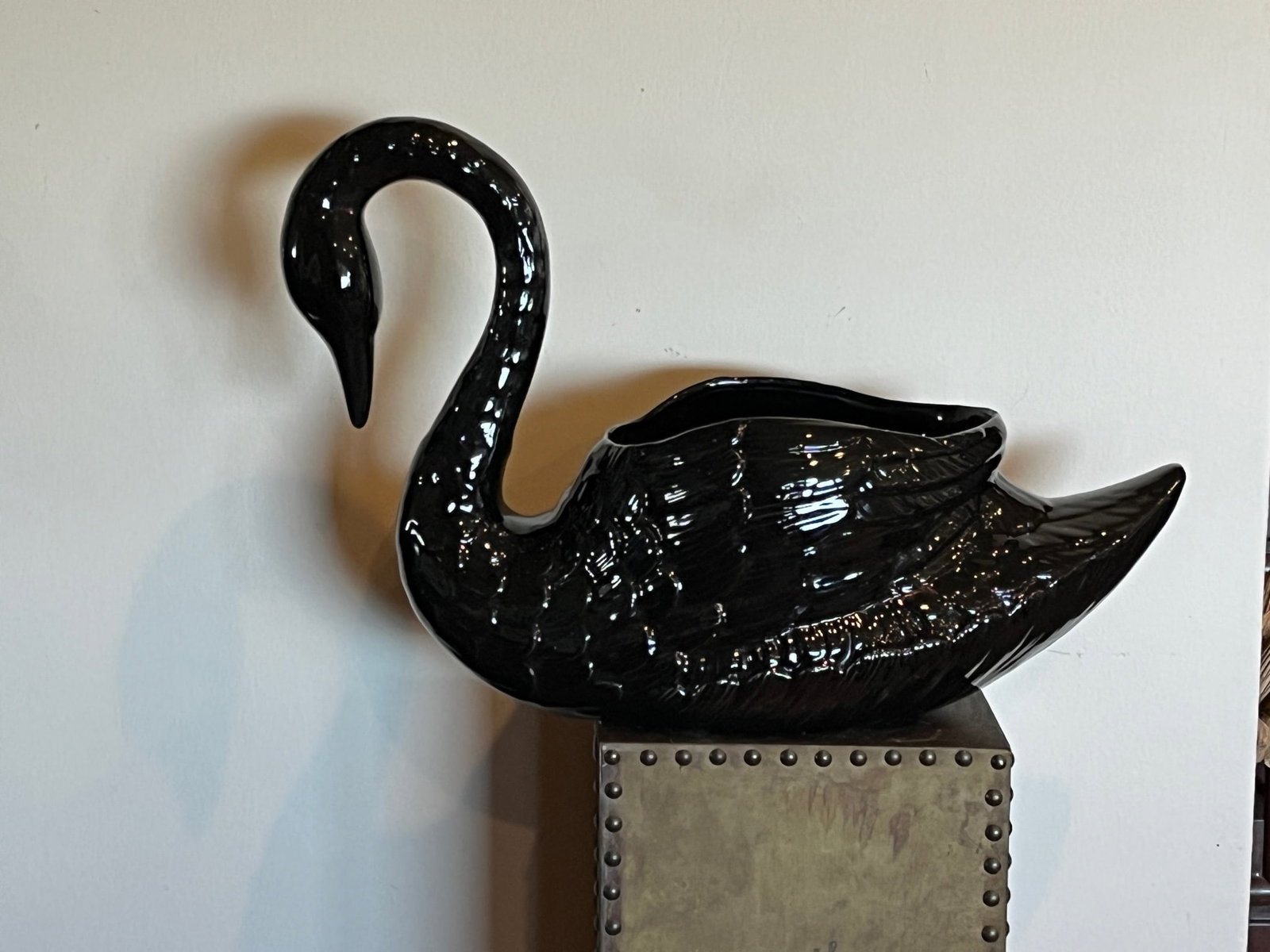 Vintage Black Ceramic Swan Planter - MCM Statement Piece - 2