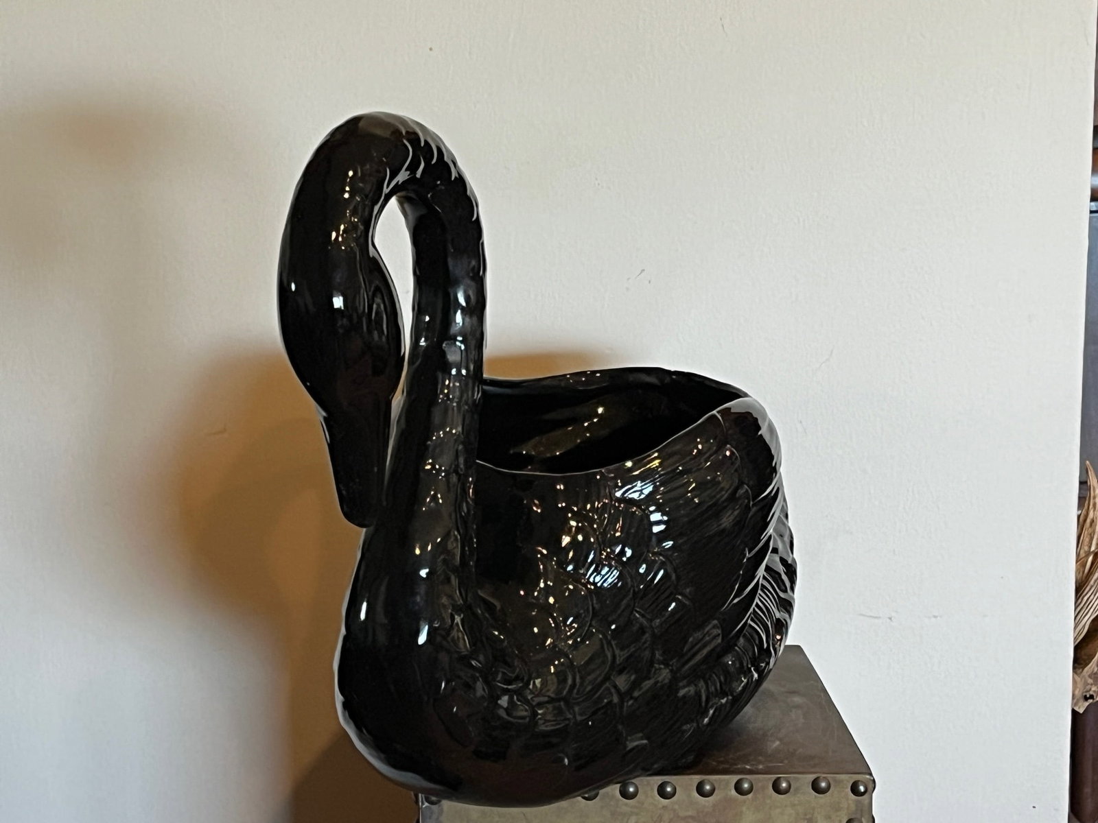 Vintage Black Ceramic Swan Planter - MCM Statement Piece - 3