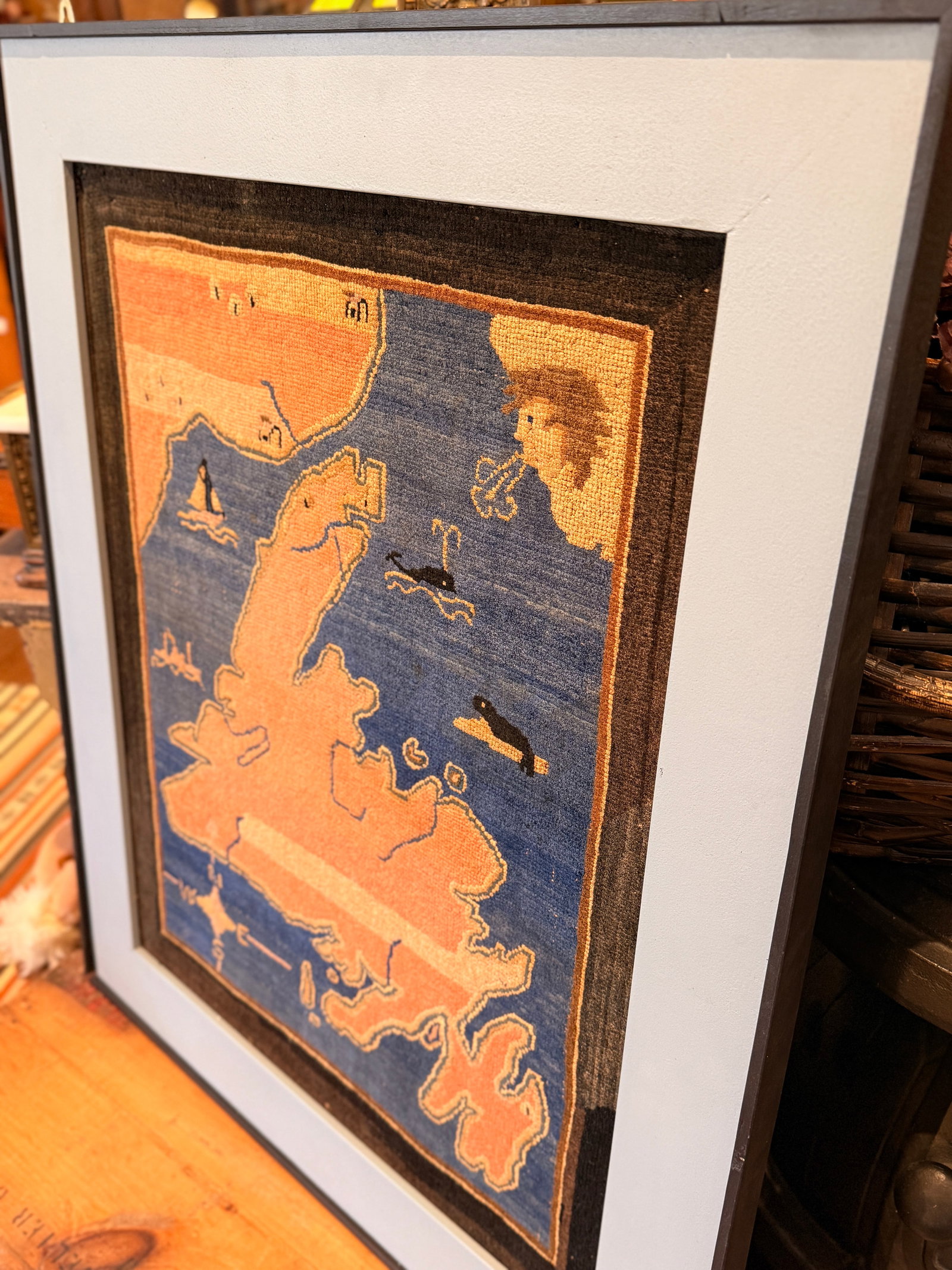 Vintage Framed Grenfell Newfoundland and Labrador Map Hooked Mat c.1936 - 7