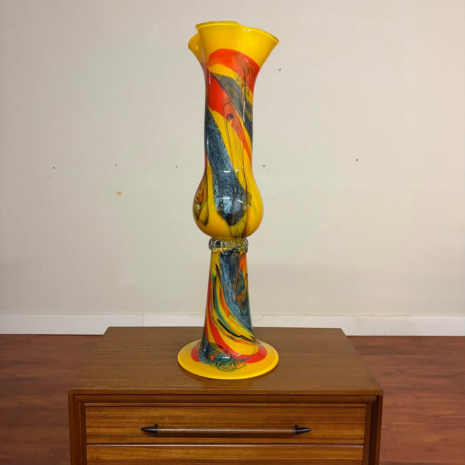 Studio Art Blown Glass Floor Vase - Signed 2003 - 2