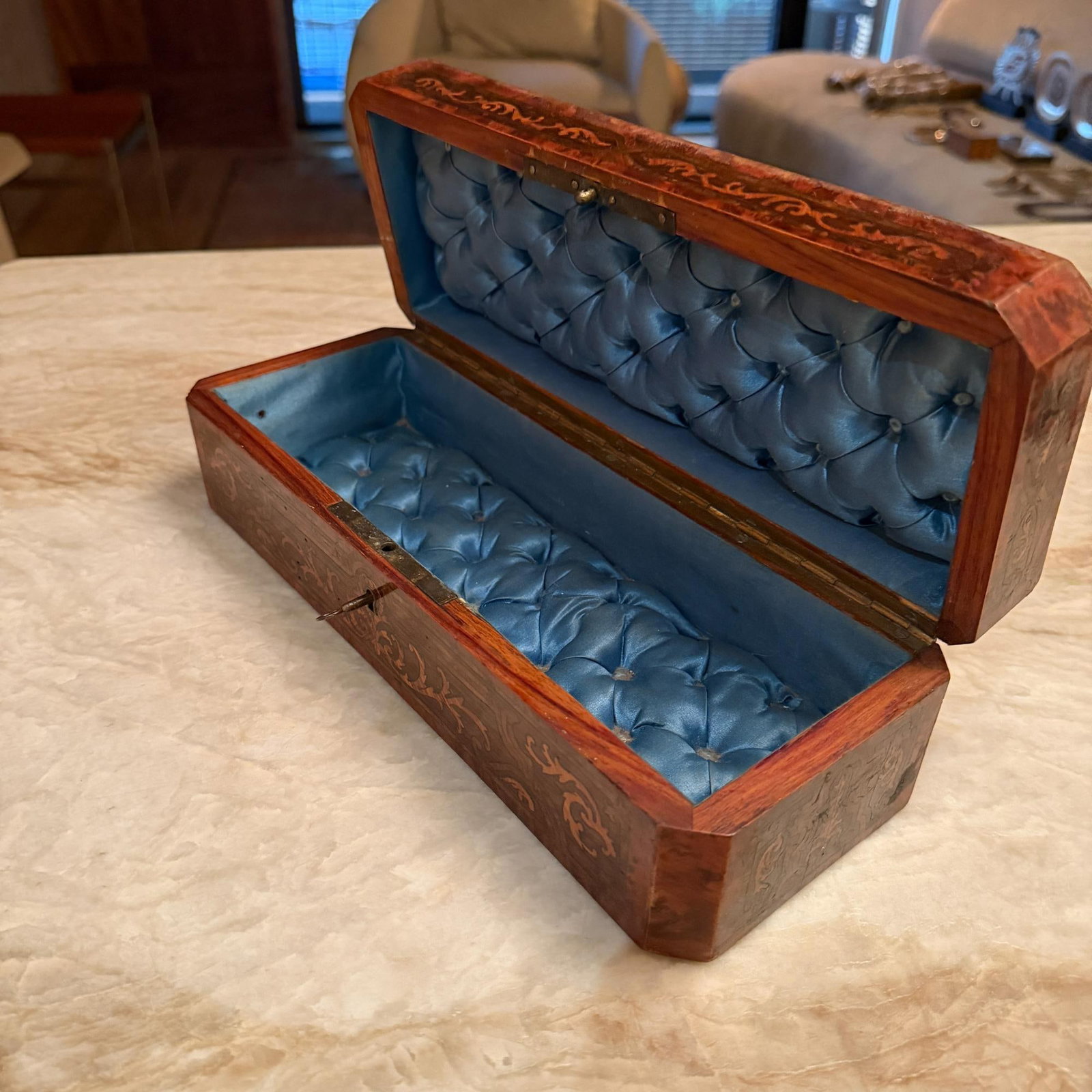 French Antique Napoleon III Style Glove Box or Jewelry Box Marquetry - 7