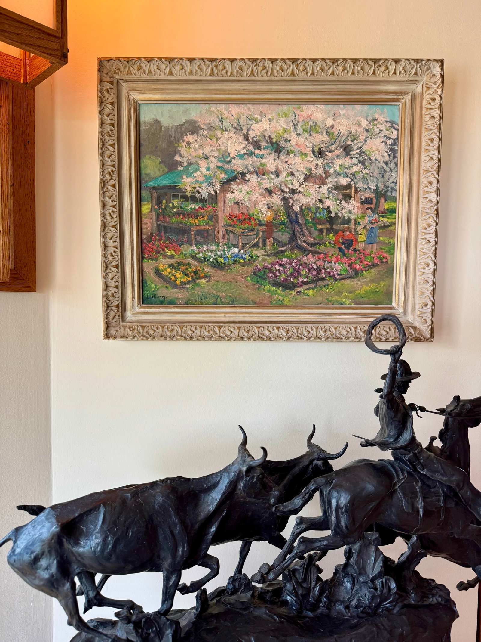 1961 Line Bloom Draper Impressionist Garden Oil Painting in Original Frame - 3