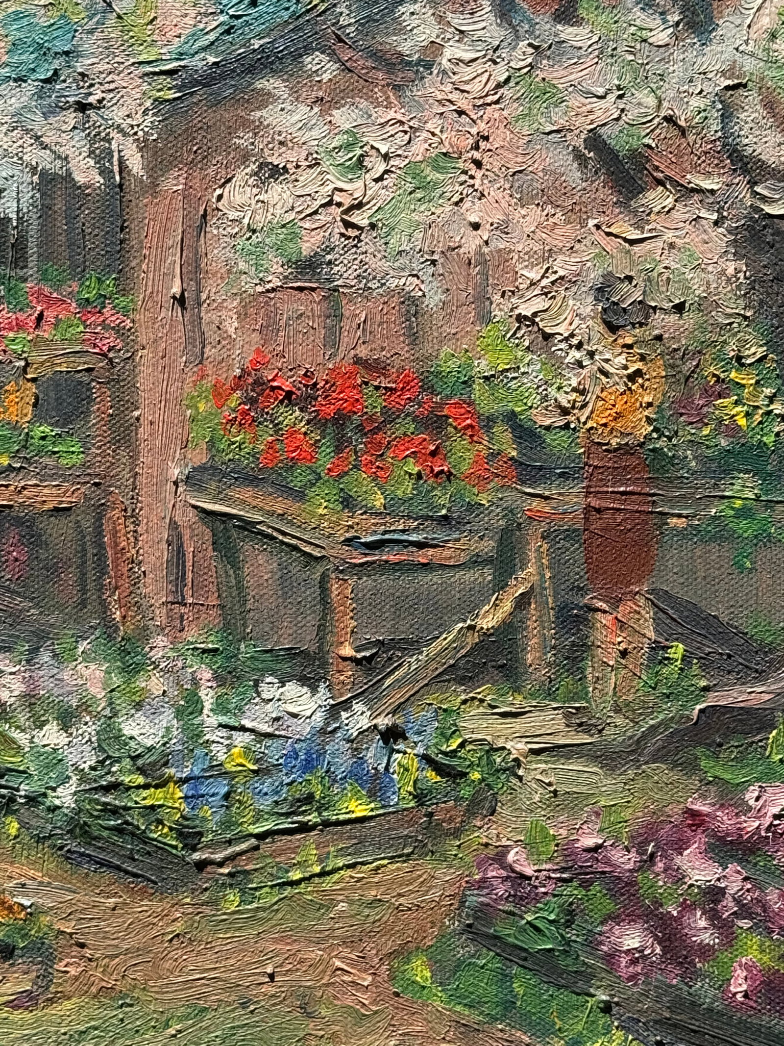 1961 Line Bloom Draper Impressionist Garden Oil Painting in Original Frame - 4