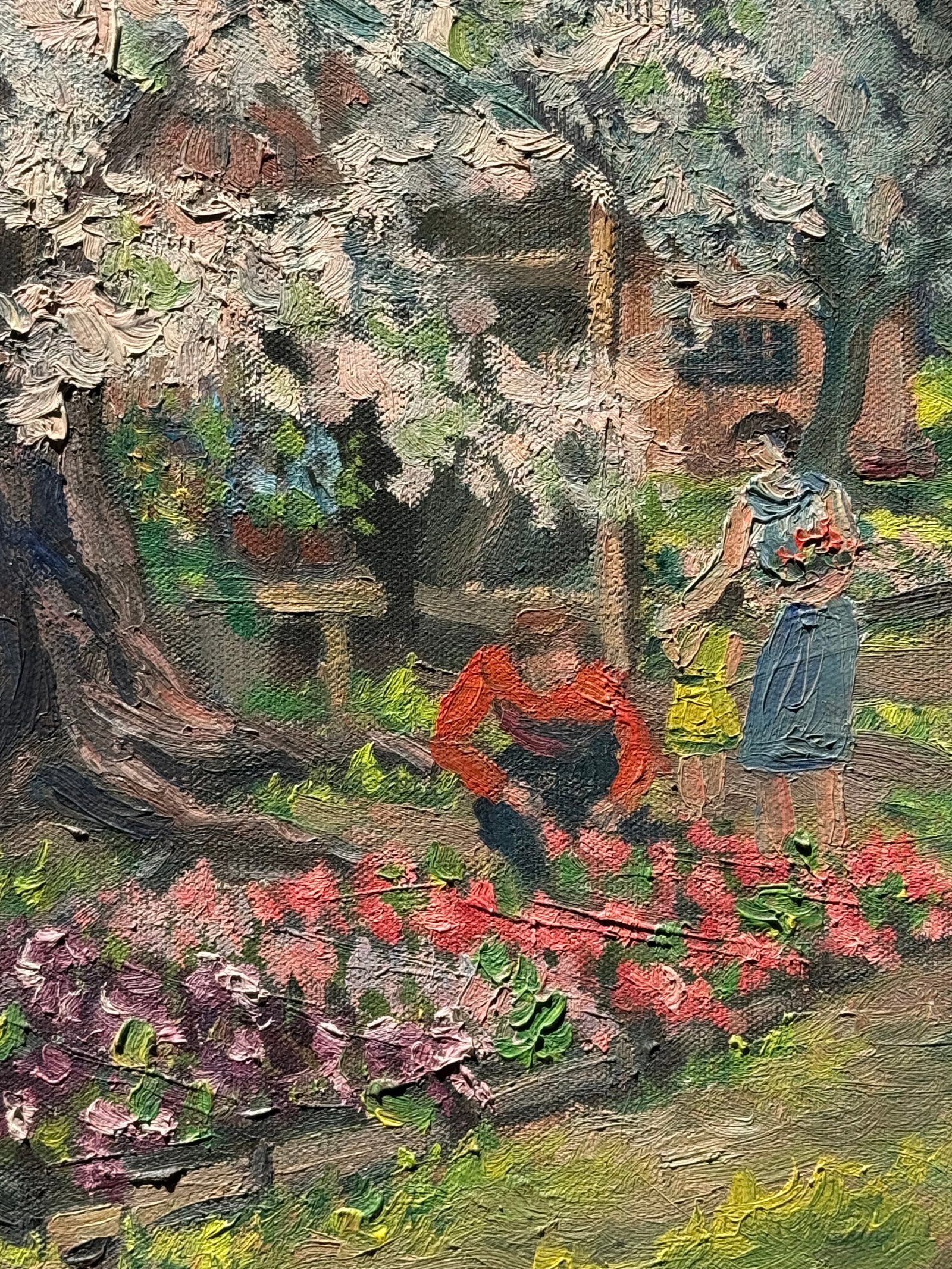 1961 Line Bloom Draper Impressionist Garden Oil Painting in Original Frame - 6