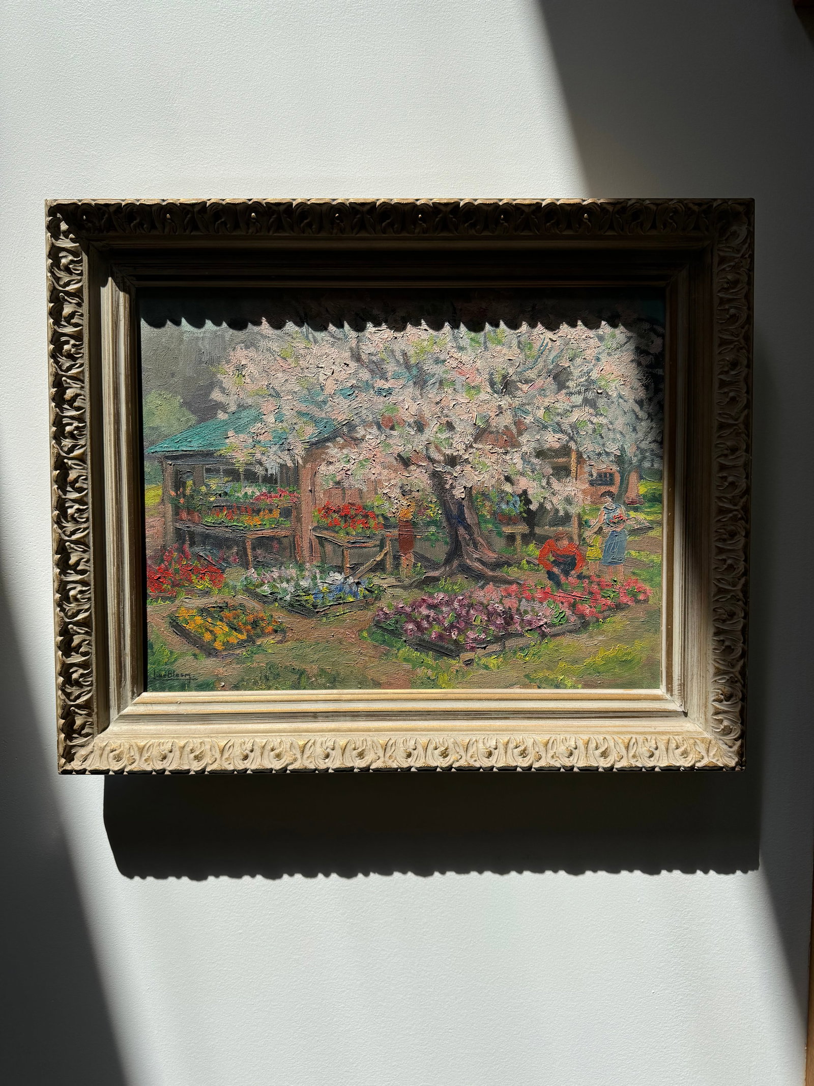 1961 Line Bloom Draper Impressionist Garden Oil Painting in Original Frame - 7