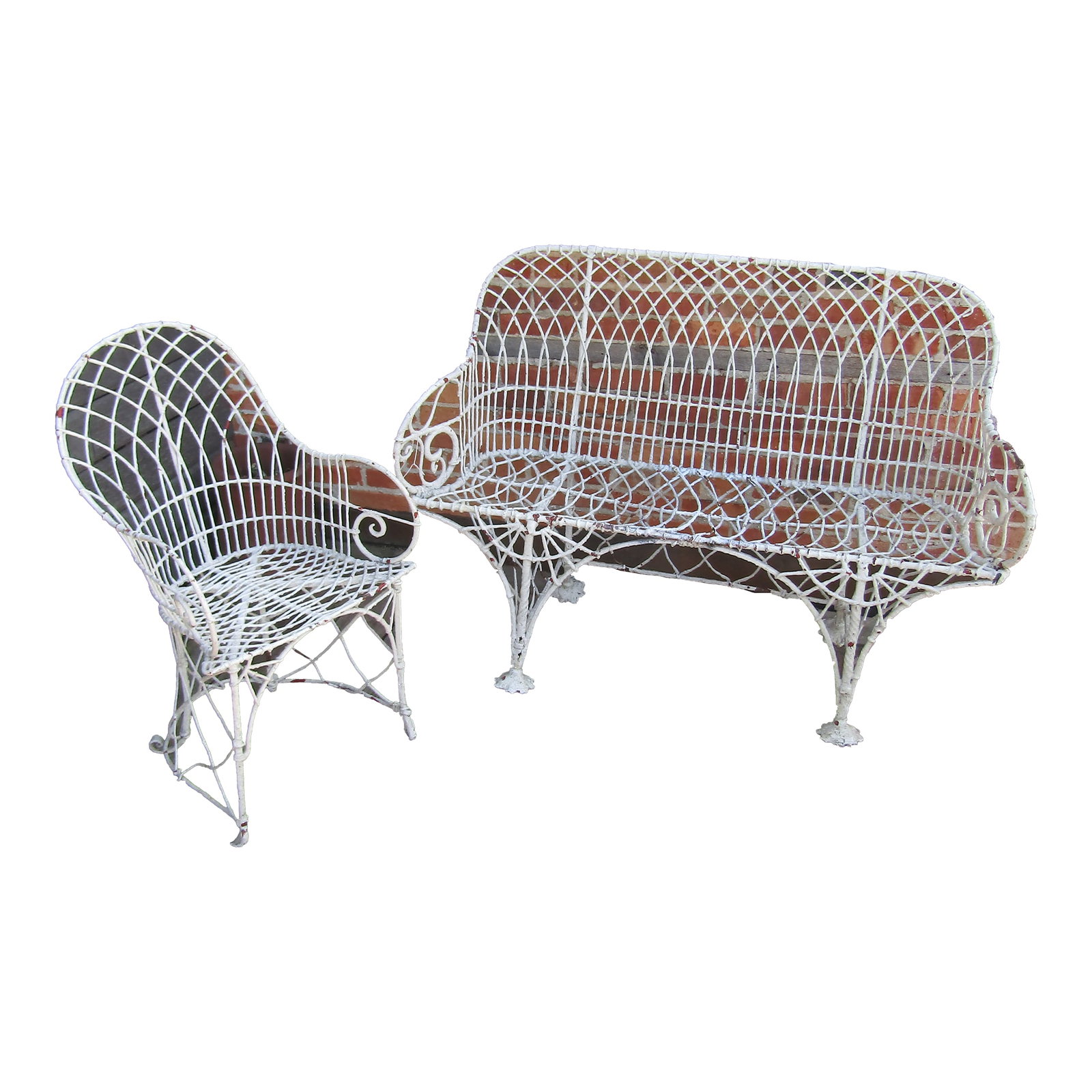 Rare English Gothic Regency Wirework and Wrought Iron Garden Bench 1820s (1 of 13)