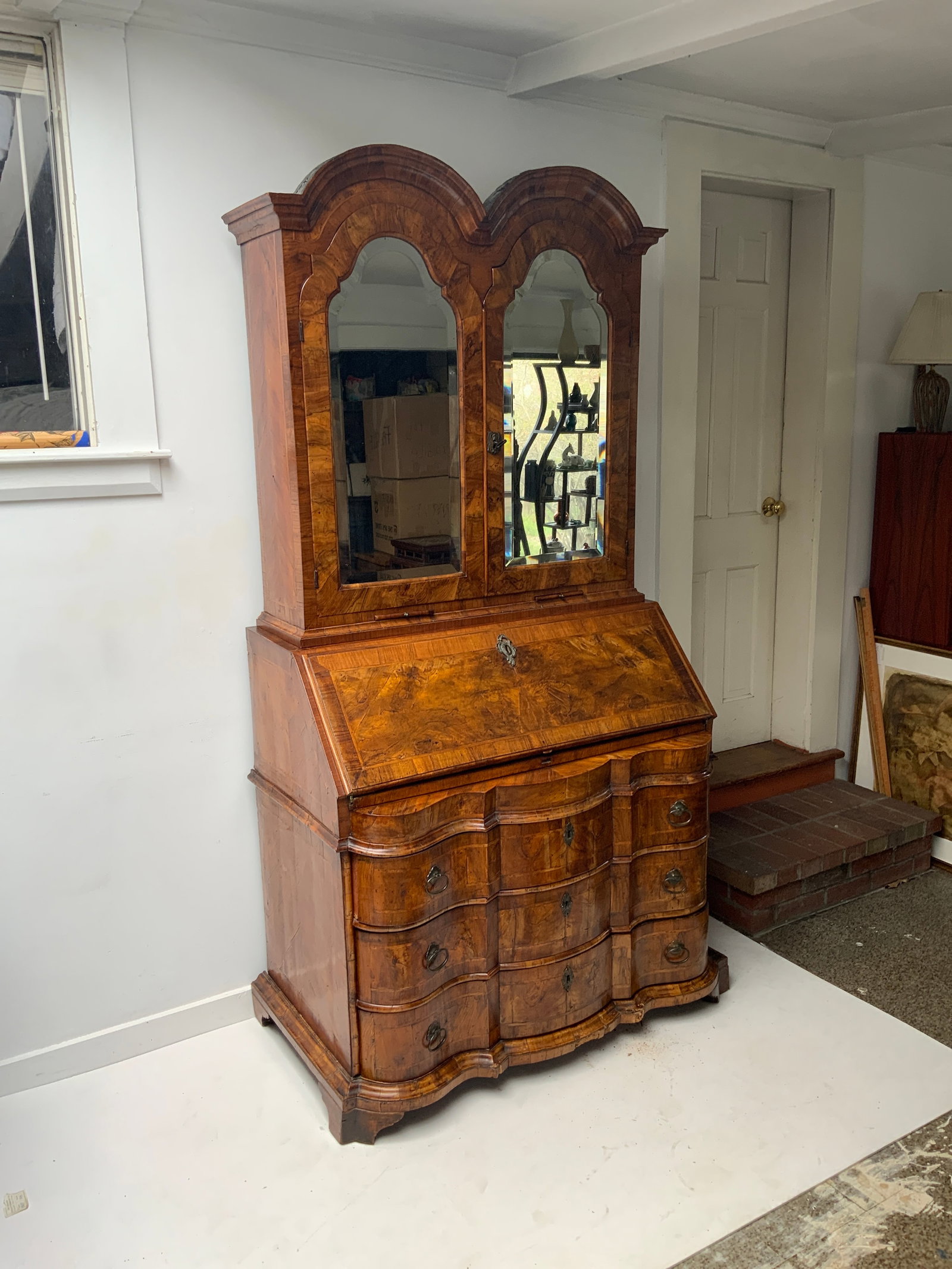 18th Century North Italian Baroque Style Figured Walnut Bureau Bookcase - 2