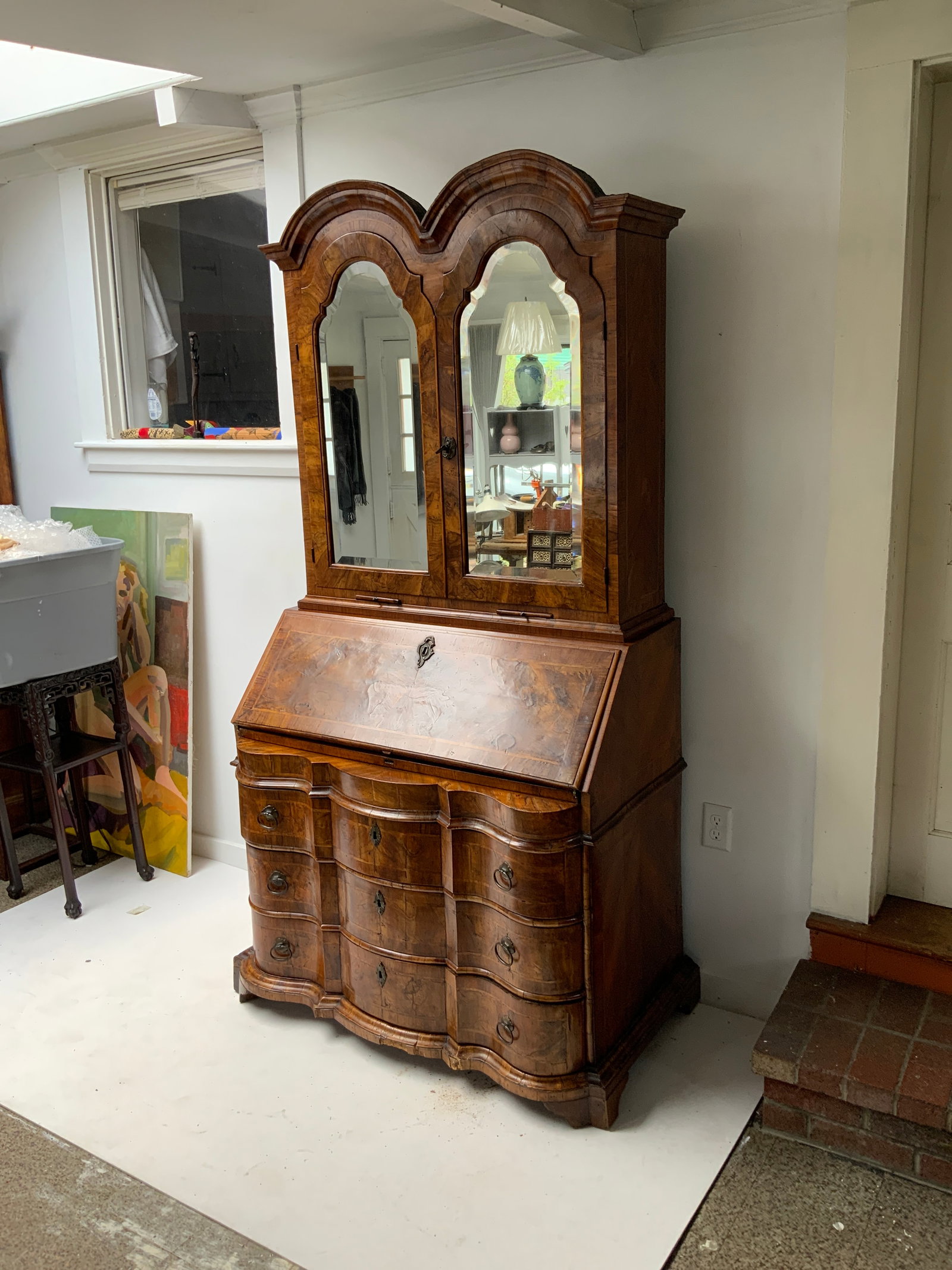 18th Century North Italian Baroque Style Figured Walnut Bureau Bookcase - 3