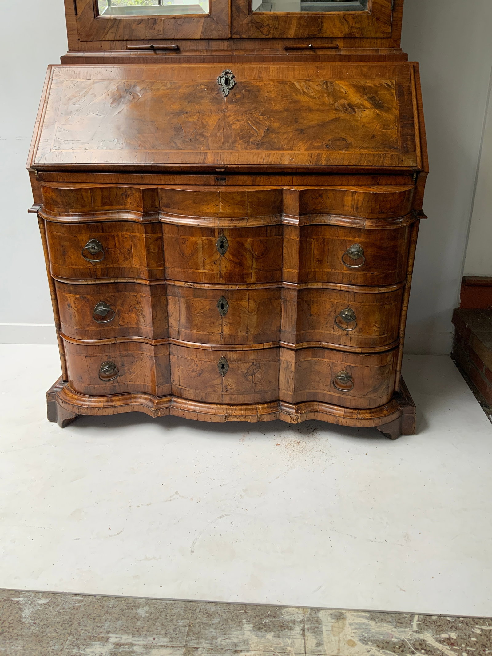 18th Century North Italian Baroque Style Figured Walnut Bureau Bookcase - 4