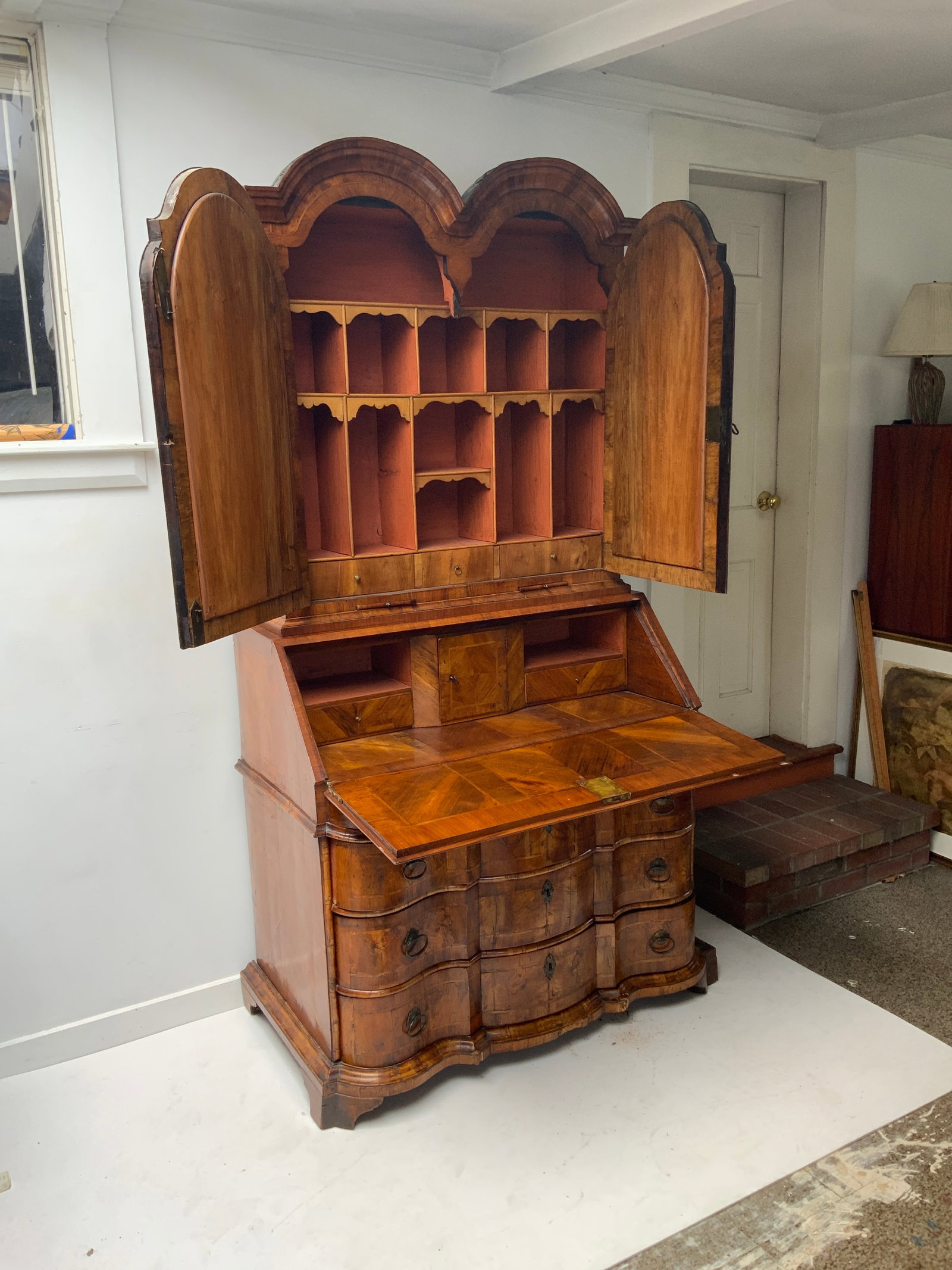18th Century North Italian Baroque Style Figured Walnut Bureau Bookcase - 5