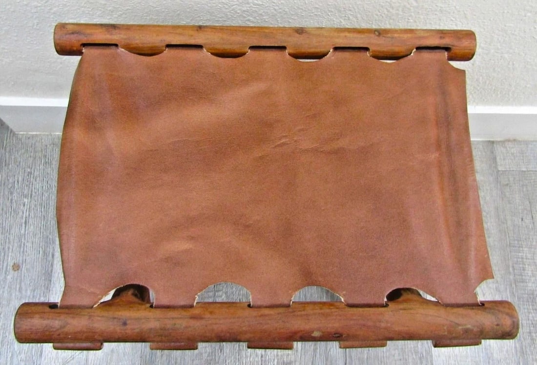 Vintage Danish Modern "GuldhÃ¸j" Teak Cognac Leather Folding Stool Poul Hundevad - 2