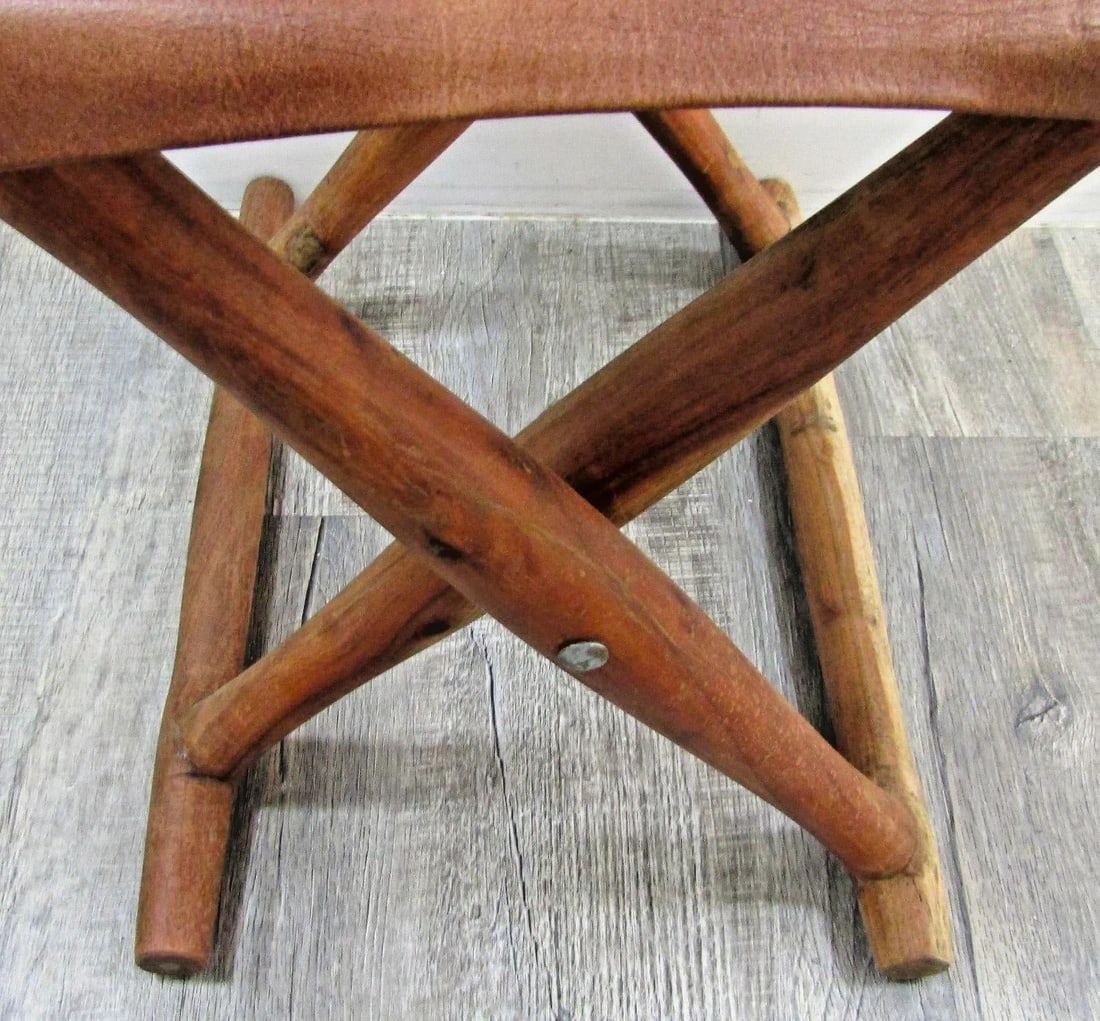 Vintage Danish Modern "GuldhÃ¸j" Teak Cognac Leather Folding Stool Poul Hundevad - 4