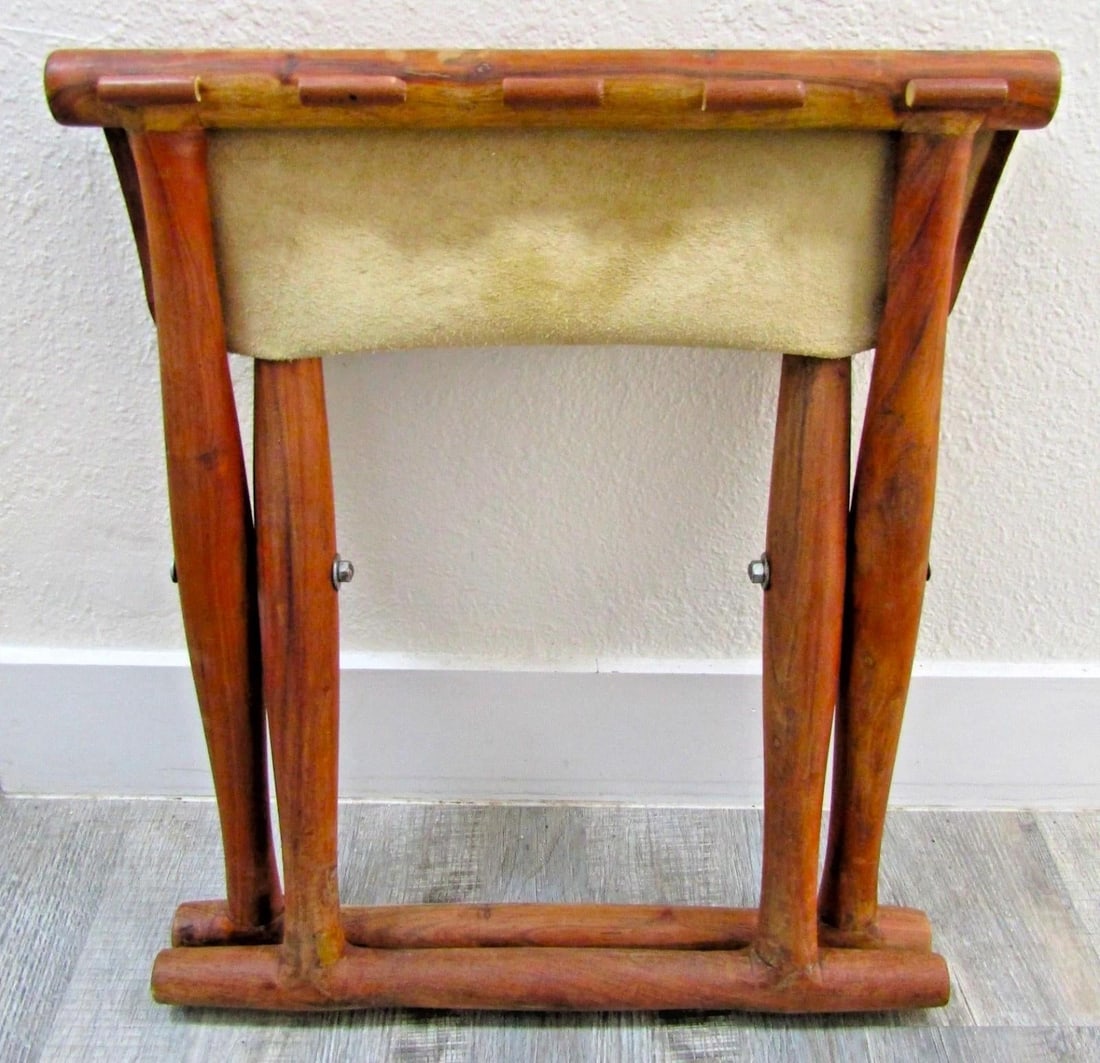 Vintage Danish Modern "GuldhÃ¸j" Teak Cognac Leather Folding Stool Poul Hundevad - 7