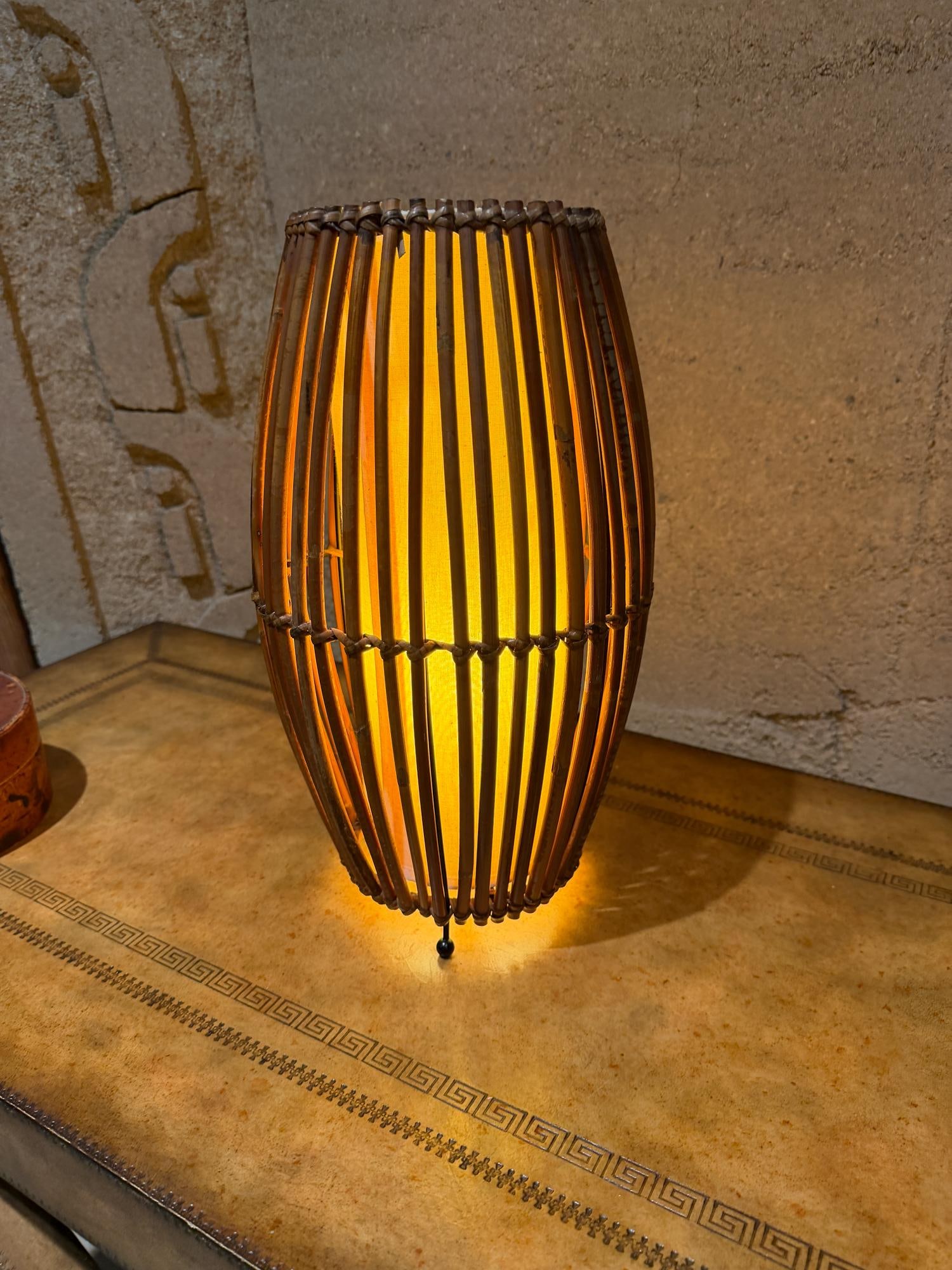 1960s Italian Mid-Century Modern Bamboo & Rattan Table Lamp Franco Albini Attr - 2