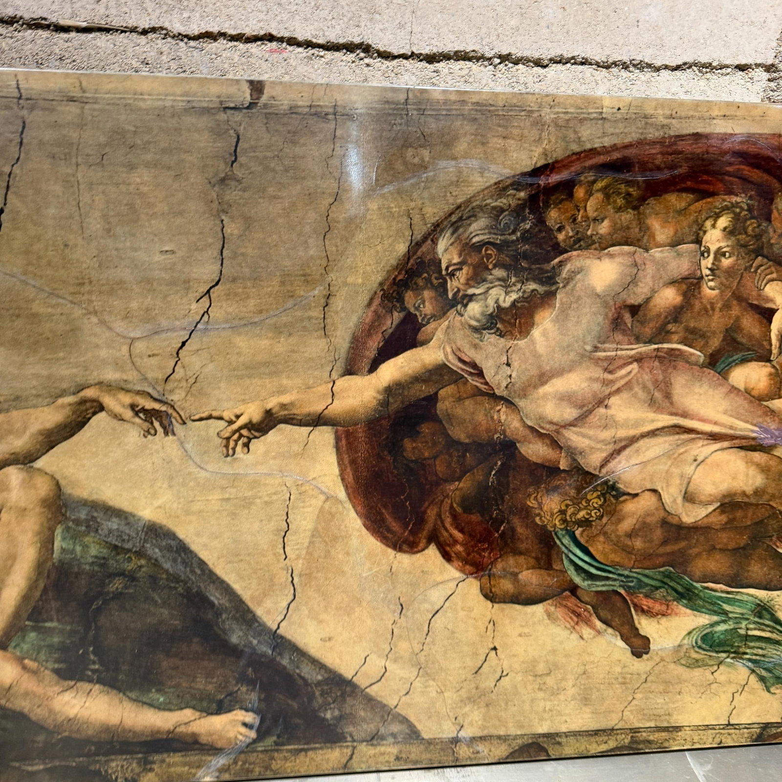 The Creation of Adam Michelangelo by Maria Teresa Mendez Goatskin on Wood - 2