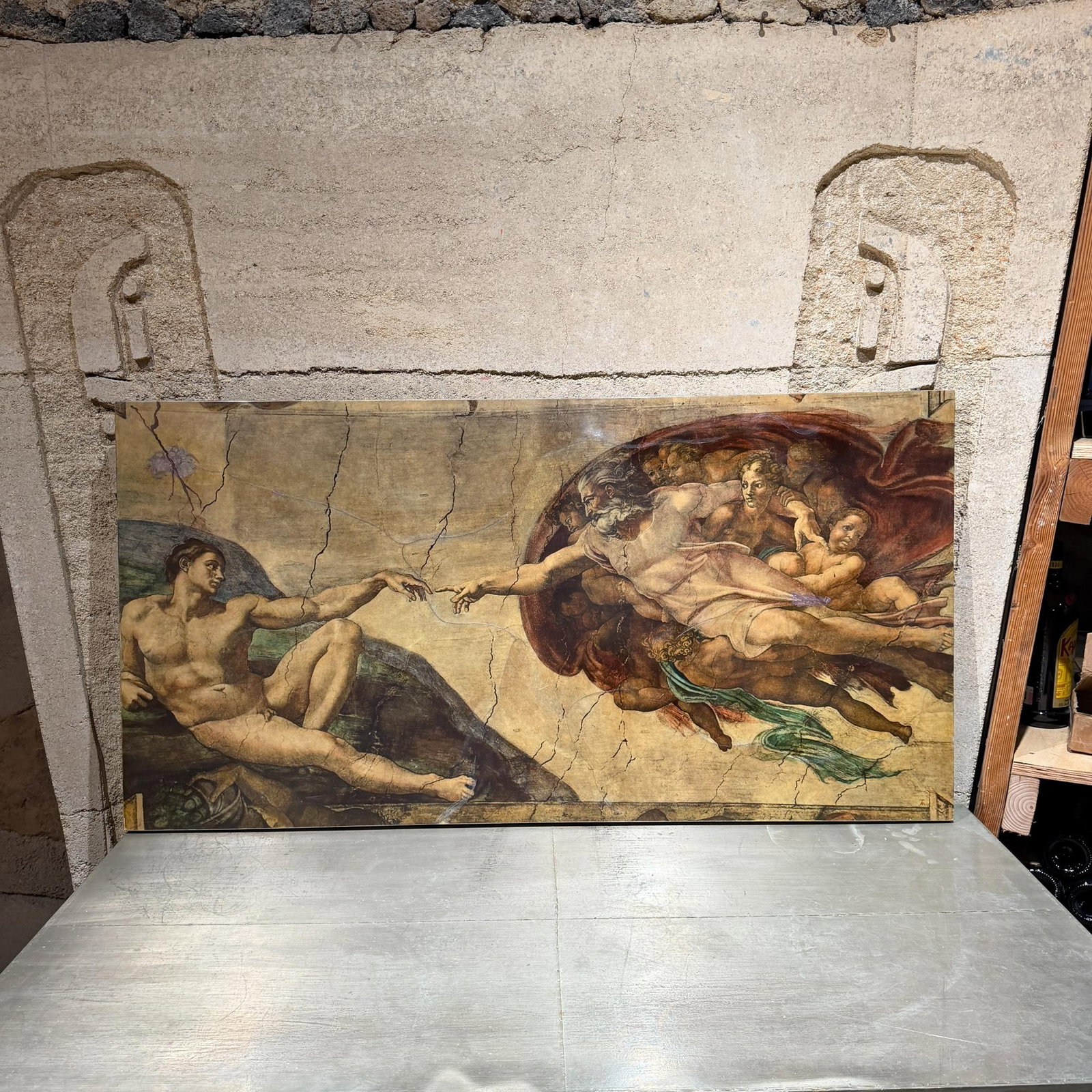 The Creation of Adam Michelangelo by Maria Teresa Mendez Goatskin on Wood - 4