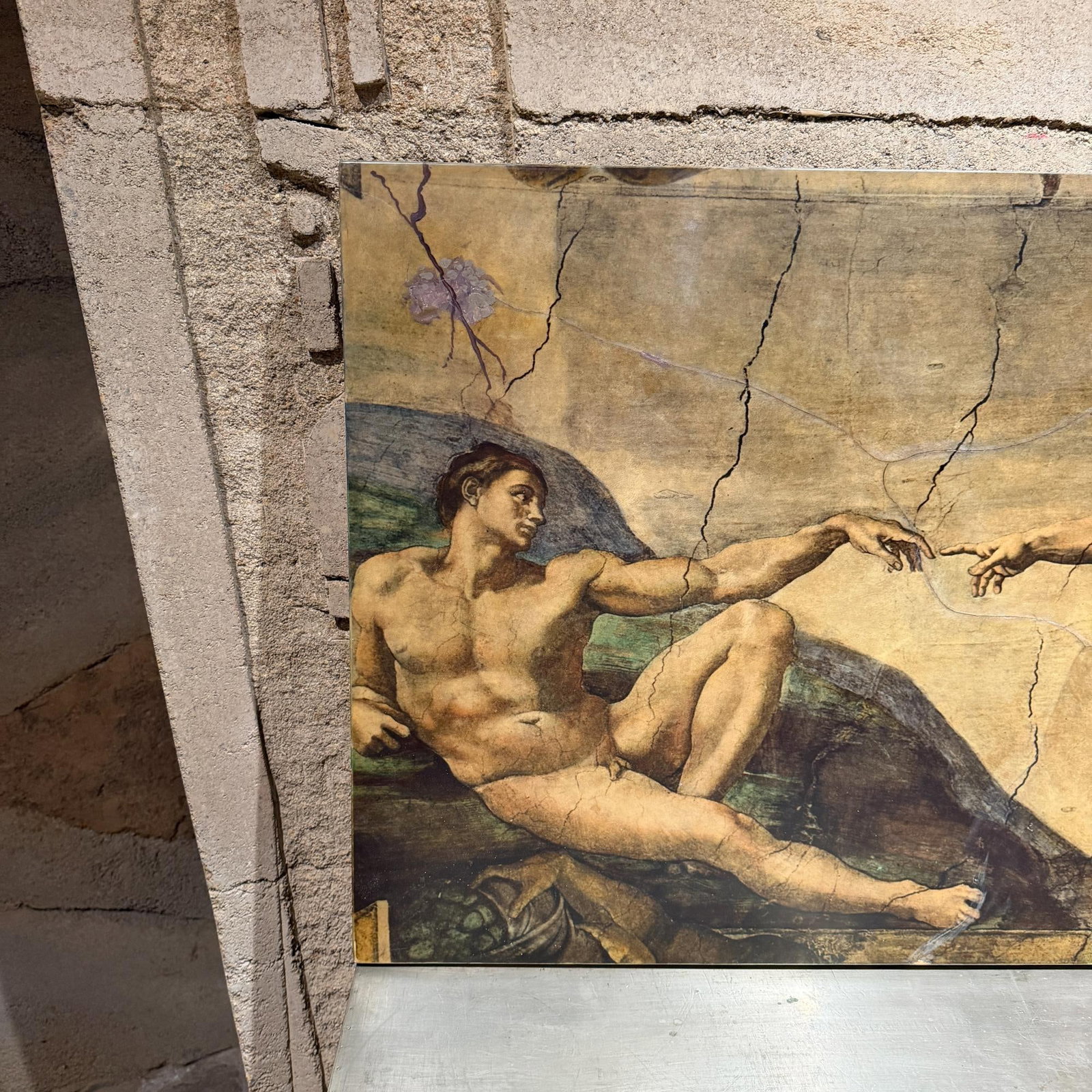 The Creation of Adam Michelangelo by Maria Teresa Mendez Goatskin on Wood - 5