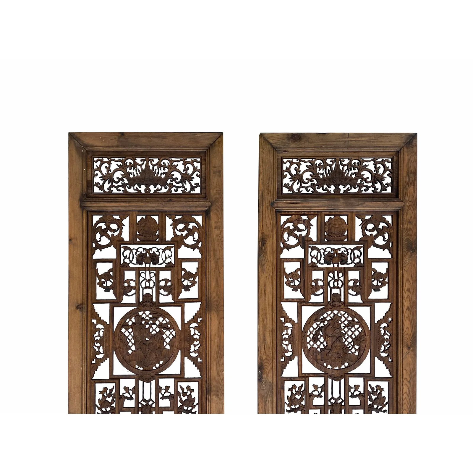 Set of 4 Vintage Chinese Eight Immortal Theme Wood Tall Panel Screen Divider - 5