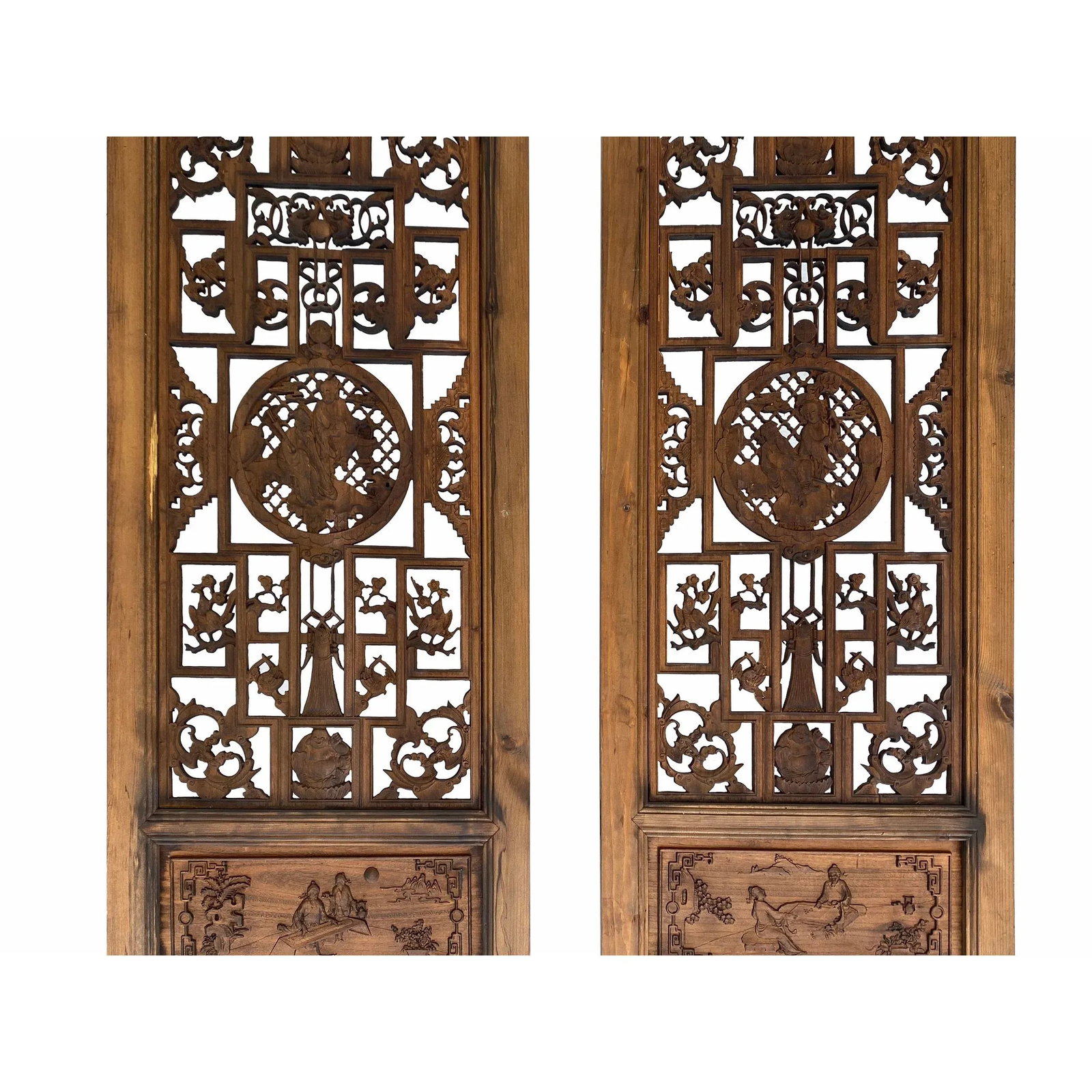 Set of 4 Vintage Chinese Eight Immortal Theme Wood Tall Panel Screen Divider - 7