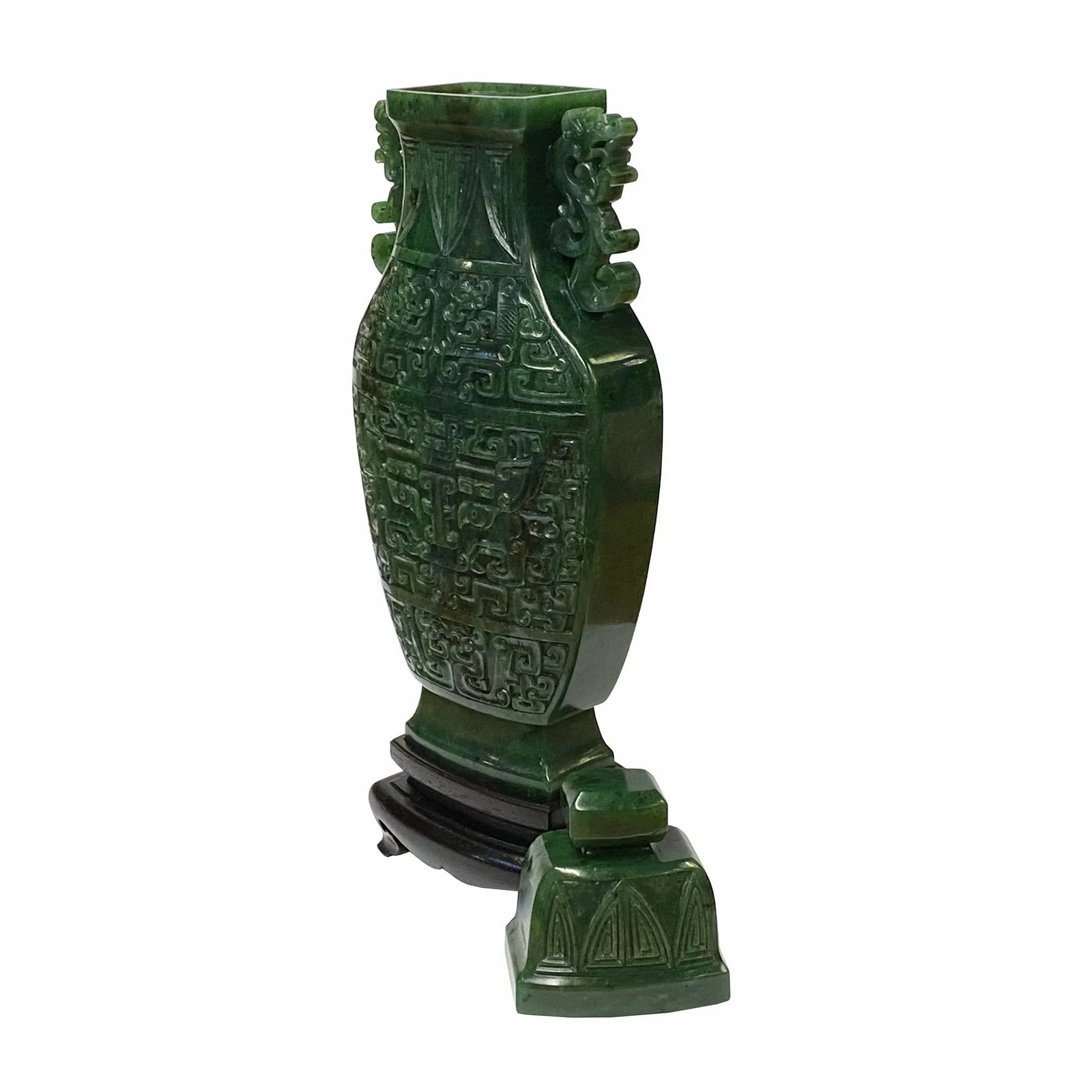 Natural Green Jasper Stone Carved Dragon Accent Flask Display Vase - 6