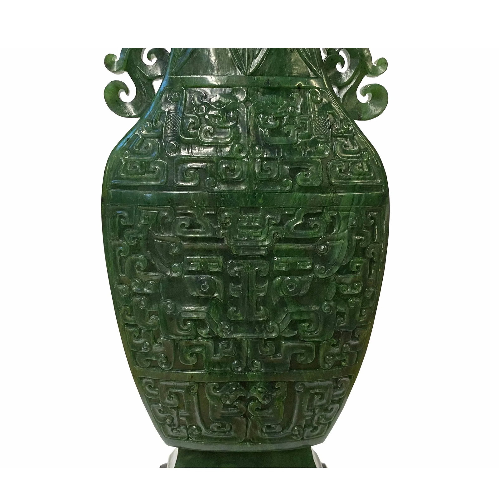 Natural Green Jasper Stone Carved Dragon Accent Flask Display Vase - 7