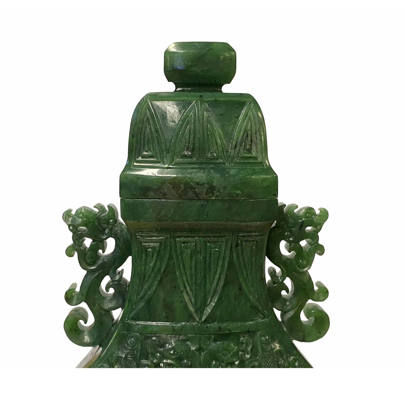 Natural Green Jasper Stone Carved Dragon Accent Flask Display Vase - 8