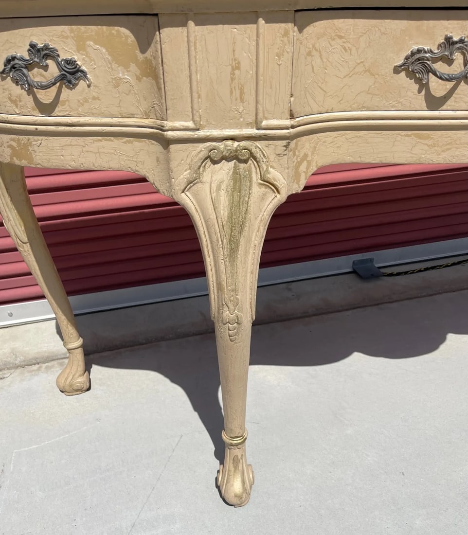 Antique French Louis XV Style Distressed Scalloped Front Console Table - 9