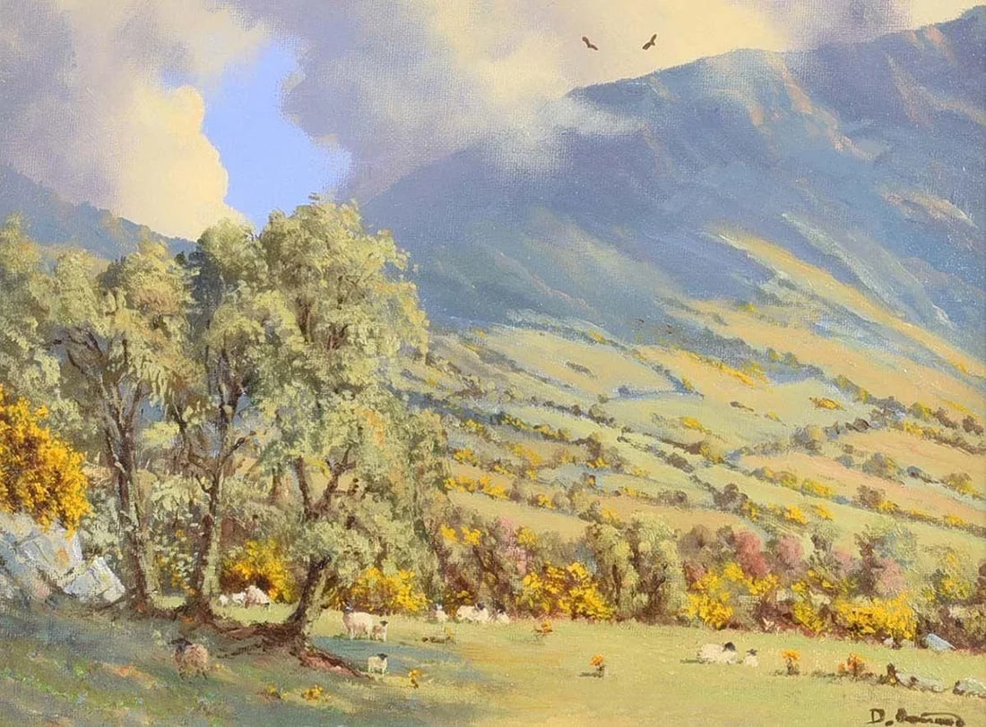 Vintage Rural Mountain Scene With Sheep in Ireland by Post War Modern Irish Artist, 1975 Circa - 2