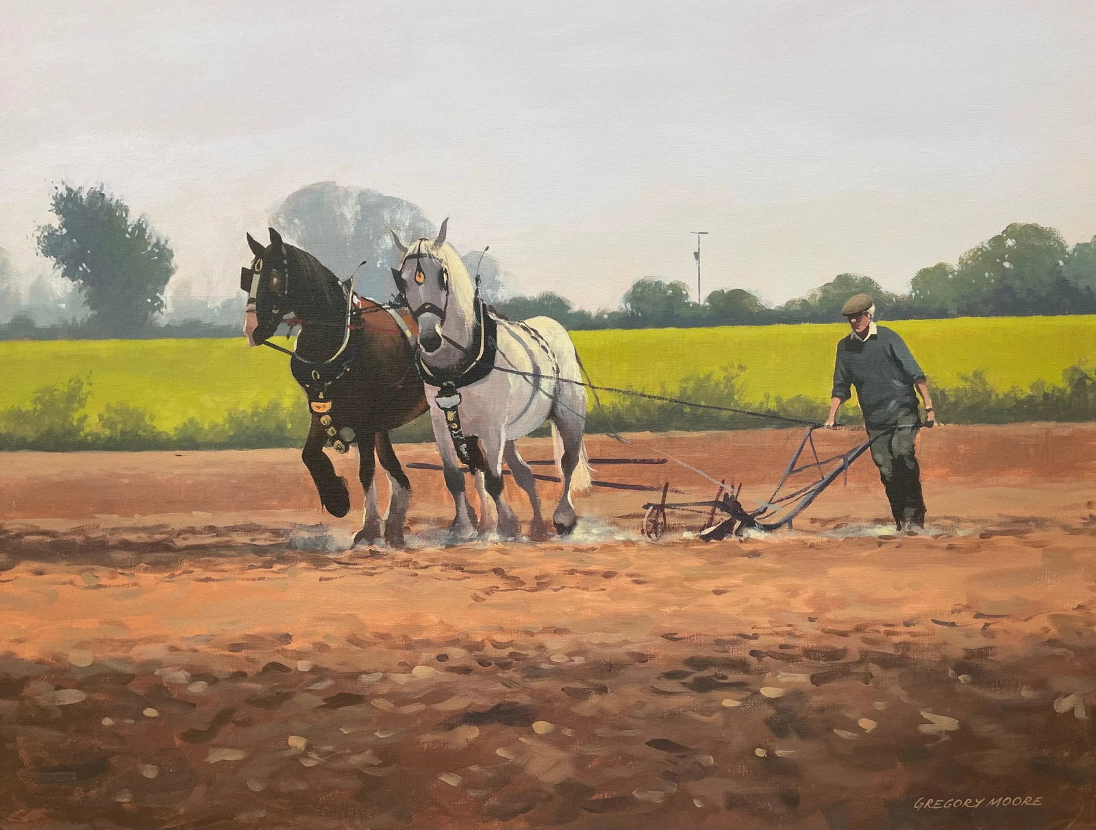 Gregory Moore, Horses with Farmer & Plough in Ireland Countryside by Contemporary Irish Artist, 2000 - 5