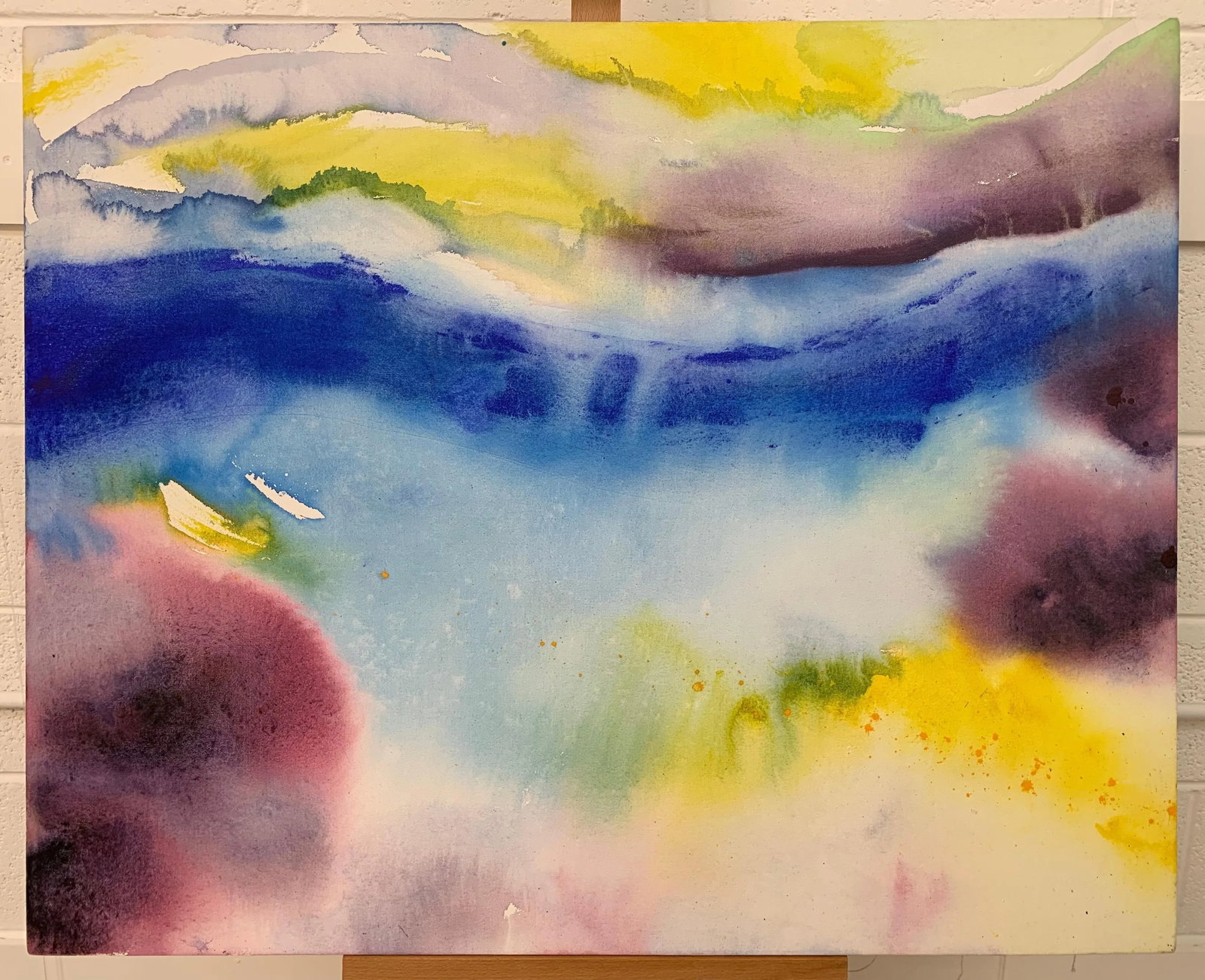 Abstract Landscape Seascape Blue Yellow Purple Painting From British Artist, Circa 2001 - 2