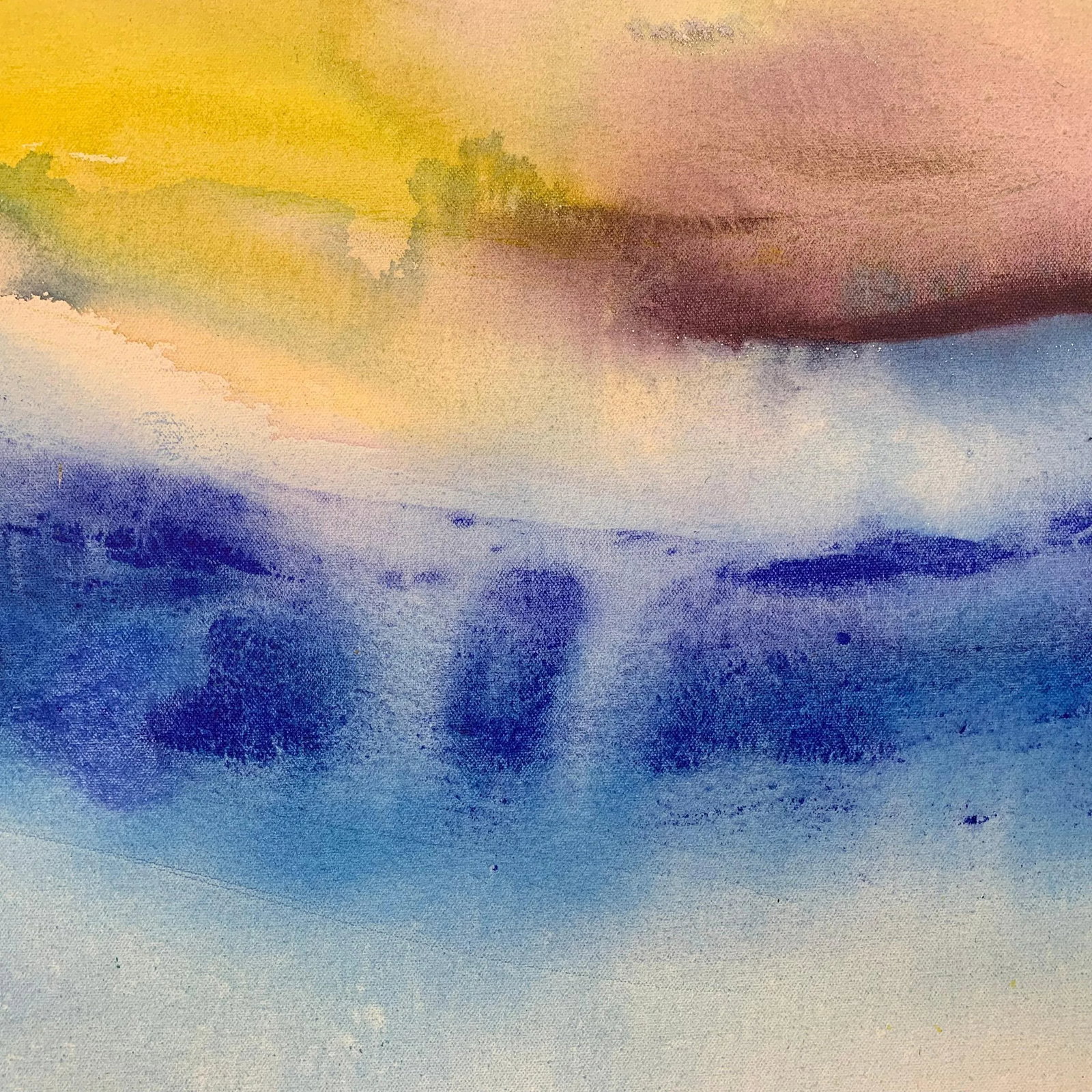 Abstract Landscape Seascape Blue Yellow Purple Painting From British Artist, Circa 2001 - 7