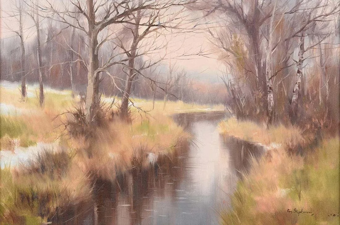 Vintage Oil Painting of River Landscape in Ireland Countryside by Modern Irish Artist, 1984 - 2