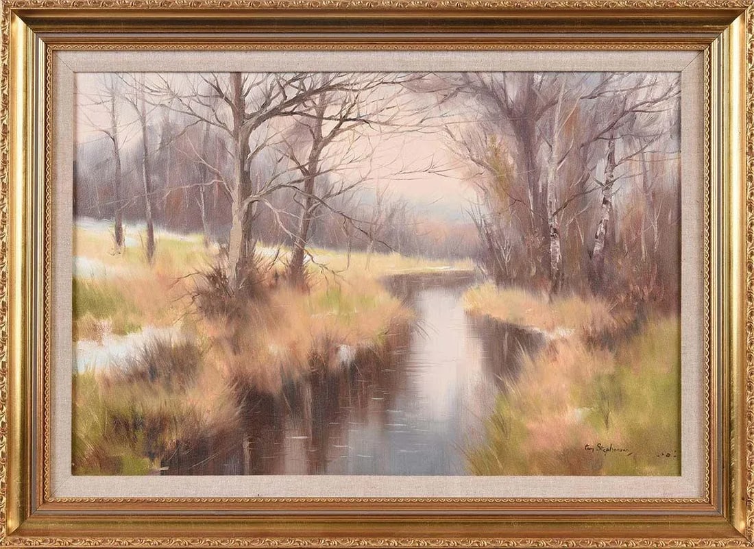 Vintage Oil Painting of River Landscape in Ireland Countryside by Modern Irish Artist, 1984 - 3