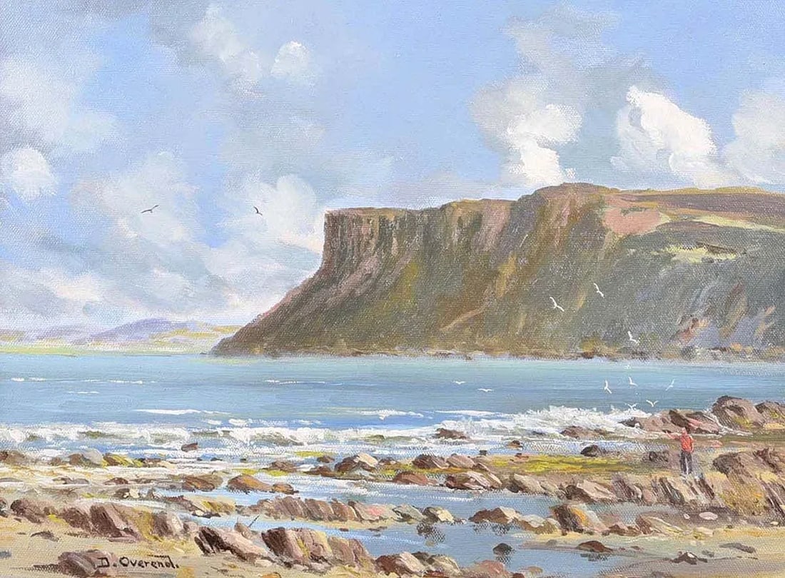 Vintage Coastal Mountain Cliff Beach Scene Northern Ireland by 20th Century Irish Artist, 1975 Circa - 2