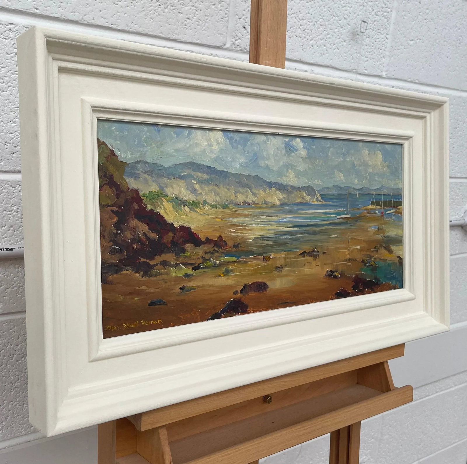 Mid-20th Century Impasto Oil Painting of Coastal Harbour Scene With Mountains in Wales - 2
