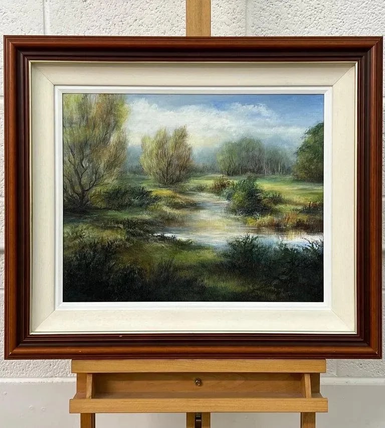 1998 River Landscape Painting of a Summer Evening in Ireland by 20th Century Artist Doris Houston, F - 3