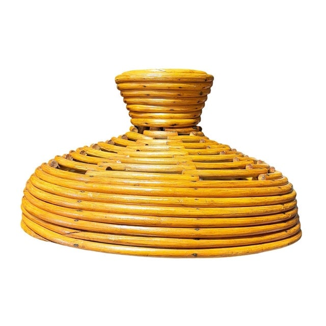 Restored Mid-Century Hanging Rattan Ceiling Lamp Chandelier W/ Center Globe - 3