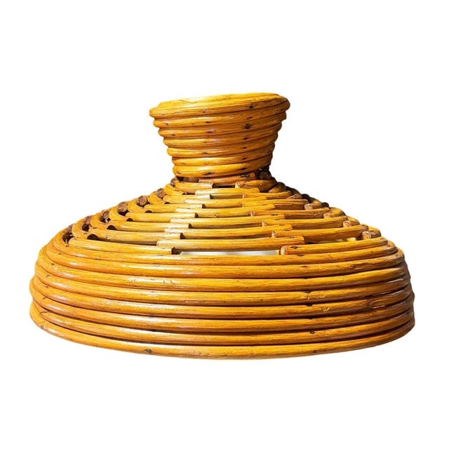 Restored Mid-Century Hanging Rattan Ceiling Lamp Chandelier W/ Center Globe - 5