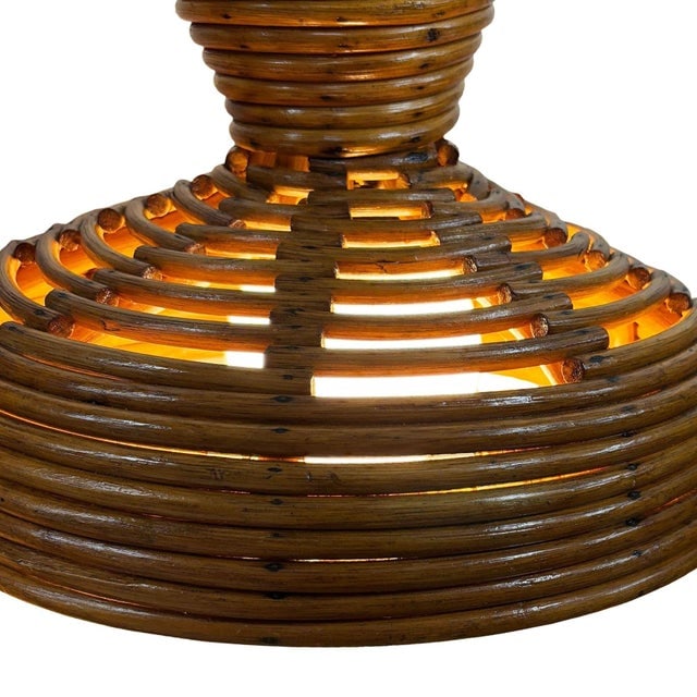 Restored Mid-Century Hanging Rattan Ceiling Lamp Chandelier W/ Center Globe - 8