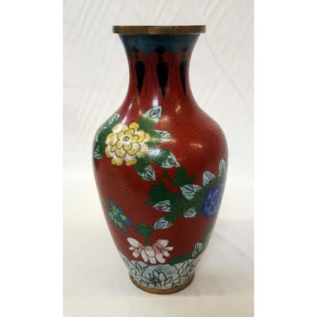 Vintage Chinese Floral Champleve Vase Enamel-Over-Brass - 2