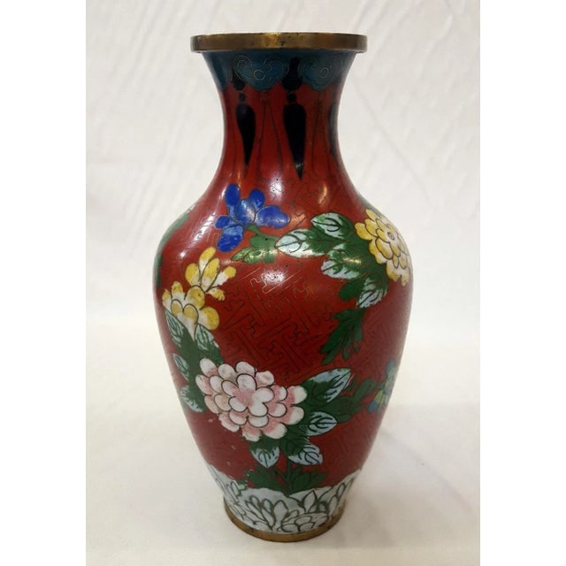 Vintage Chinese Floral Champleve Vase Enamel-Over-Brass - 7