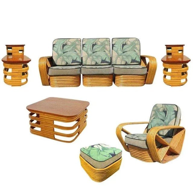 Restored Square Pretzel Rattan Living Room 6 Piece Set - 2