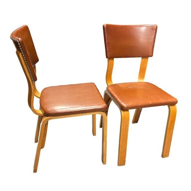 Pair of Mid-Century Modern Bentwood Side Chairs W/ Nailhead Back by Thonet - 2