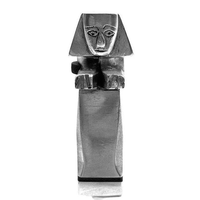 1920s Handmade Bespoke Silver Art Deco Sphinx Lift Arm Lighter With Geometric Inlay - 2