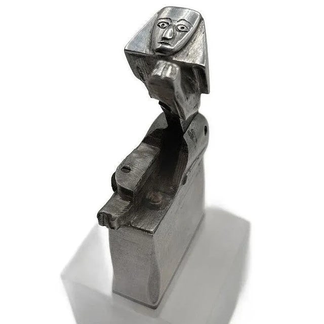 1920s Handmade Bespoke Silver Art Deco Sphinx Lift Arm Lighter With Geometric Inlay - 9