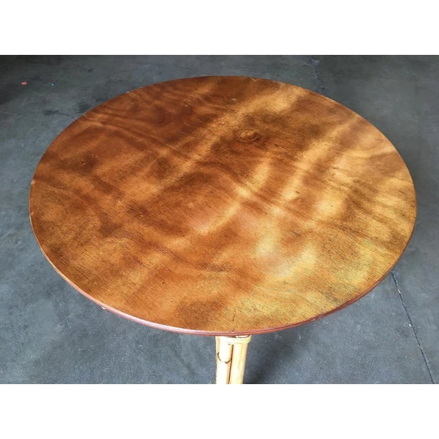 1950s Restored Vintage Round "X" Base Rattan Coffee Table With Oak Top - 3